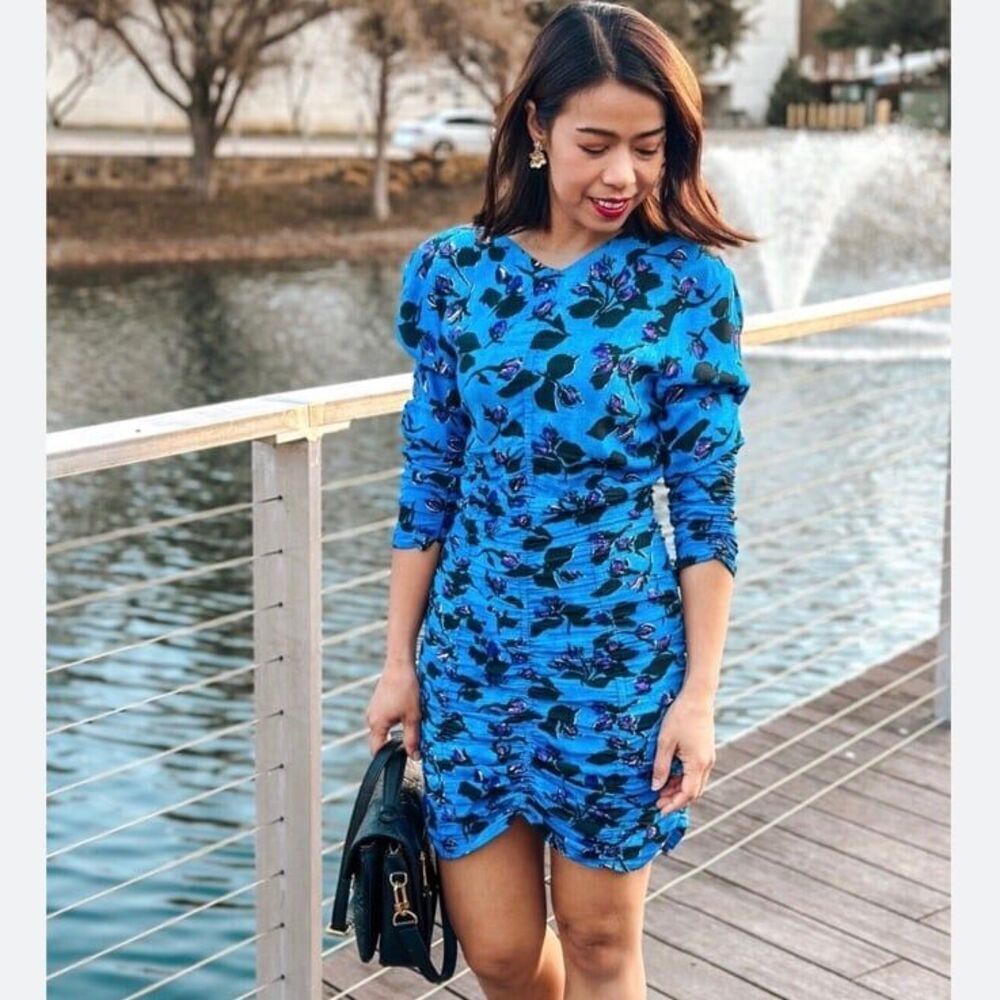 ZARA DRAPED PRINT DRESS Mid-blue 0/8334. New